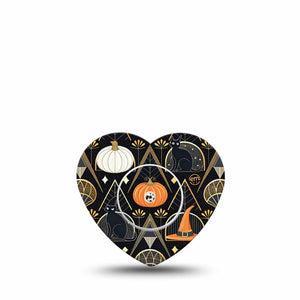 ExpressionMed Art Deco Halloween Freestyle Libre 2 and Libre 2 Plus Heart Shape Tape, Abbott Lingo, Single Tape and Single Sticker Art Deco Era Halloween, Adhesive Patch CGM Design