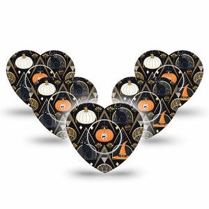 ExpressionMed Art Deco Halloween Freestyle Libre 2 and Libre 2 Plus Heart Shape Tape, Abbott Lingo,  5-Pack Tape and 5-Pack Sticker Spooky Art Deco Inspired, Adhesive Patch CGM Design