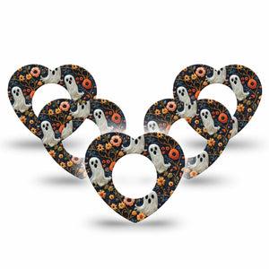 ExpressionMed Embroidered Ghost Freestyle Libre 2 and Libre 2 Plus Heart Shape Tape, Abbott Lingo,  5-Pack Tape Threaded Embroidery Inspired, Adhesive Patch CGM Design