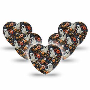 ExpressionMed Embroidered Ghost Freestyle Libre 2 and Libre 2 Plus Heart Shape Tape, Abbott Lingo,  5-Pack Tape and 5-Pack Sticker Threaded Embroidery Inspired, Adhesive Patch CGM Design