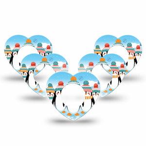 ExpressionMed Penguins In Row Freestyle Libre 2 Heart Shape Tape, Abbott Lingo,  5-Pack Tape Happy Cheery Penguins, Adhesive Patch CGM Design