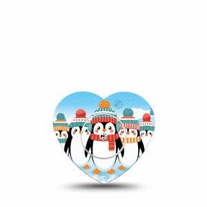 ExpressionMed Penguins In Row Freestyle Libre 2 Heart Shape Tape, Abbott Lingo,  Single Tape and Single Sticker Happy Cheery Penguins, Adhesive Patch CGM Design