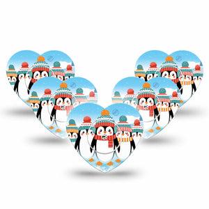 ExpressionMed Penguins In Row Freestyle Libre 2 Heart Shape Tape, Abbott Lingo, 5-Pack Tape and 5-Pack Sticker Winter Season Penguin Babies, Adhesive Patch CGM Design