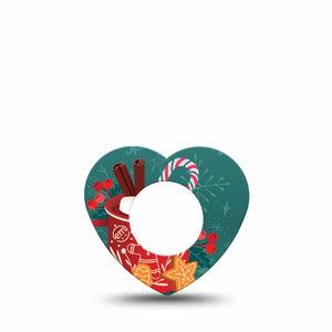 ExpressionMed Hot Chocolate Freestyle Libre 2 Heart Shape Tape, Abbott Lingo, Single Tape Green and Red Cup of Cocoa, Adhesive Patch CGM Design