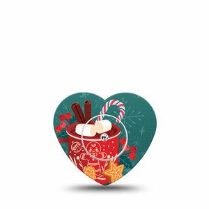 ExpressionMed Hot Chocolate Freestyle Libre 2 Heart Shape Tape, Abbott Lingo, Single Tape and Single Sticker Warm Winter Drink, Adhesive Patch CGM Design