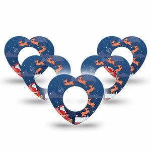 ExpressionMed Santa With Sled Freestyle Libre 2 Heart Shape Tape, Abbott Lingo,  5-Pack Tape Christmas Eve Themed, Adhesive Patch CGM Design