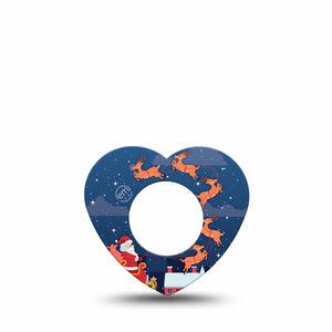 ExpressionMed Santa With Sled Freestyle Libre 2 Heart Shape Tape, Abbott Lingo, Single Tape Cute Santa Illustration, Adhesive Patch CGM Design