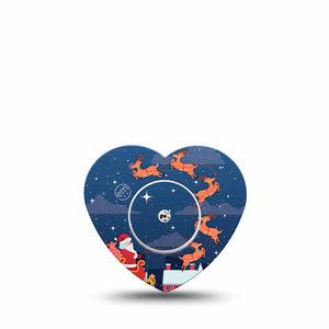 ExpressionMed Santa With Sled Freestyle Libre 2 Heart Shape Tape, Abbott Lingo,  Single Tape and Single Sticker Christmas Eve Themed, Adhesive Patch CGM Design