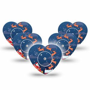 ExpressionMed Santa With Sled Freestyle Libre 2 Heart Shape Tape, Abbott Lingo, 5-Pack Tape and 5-Pack Sticker Cute Santa Illustration, Adhesive Patch CGM Design