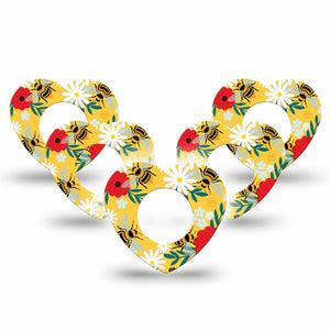 ExpressionMed Bees and Flowers Freestyle Libre 2 and Libre 2 Plus Heart Shape Tape, Abbott Lingo, 5-Pack Tape Bee Flight Plaster CGM Design