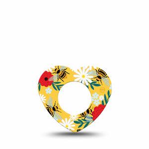 ExpressionMed Bees and Flowers Freestyle Libre 2 and Libre 2 Plus Heart Shape Tape, Abbott Lingo, Single Tape Buzzing Bee Plaster CGM Design