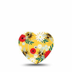 ExpressionMed Bees and Flowers Freestyle Libre 2 and Libre 2 Plus Heart Shape Tape, Abbott Lingo, Single Tape and Single Sticker Red and White Petals Plaster CGM Design