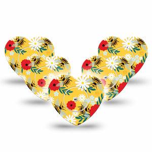 ExpressionMed Bees and Flowers Freestyle Libre 2 and Libre 2 Plus Heart Shape Tape, Abbott Lingo, 5-Pack Tape and 5-Pack Sticker Vibrant Garden Plaster CGM Design