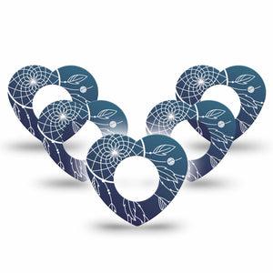 ExpressionMed Blue Dreamcatcher Freestyle Libre 2 and Libre 2 Plus Heart Shape Tape, Abbott Lingo, 5-Pack Tape Ocean Hues Plaster CGM Design