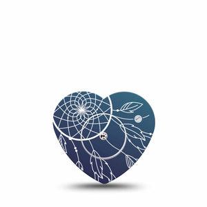 ExpressionMed Blue Dreamcatcher Freestyle Libre 2 and Libre 2 Plus Heart Shape Tape, Abbott Lingo, Single Tape and Single Sticker Peaceful Web Plaster CGM Design