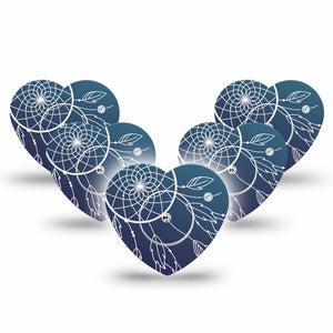 ExpressionMed Blue Dreamcatcher Freestyle Libre 2 and Libre 2 Plus Heart Shape Tape, Abbott Lingo, 5-Pack Tape and 5-Pack Sticker Boho Decor Plaster CGM Design