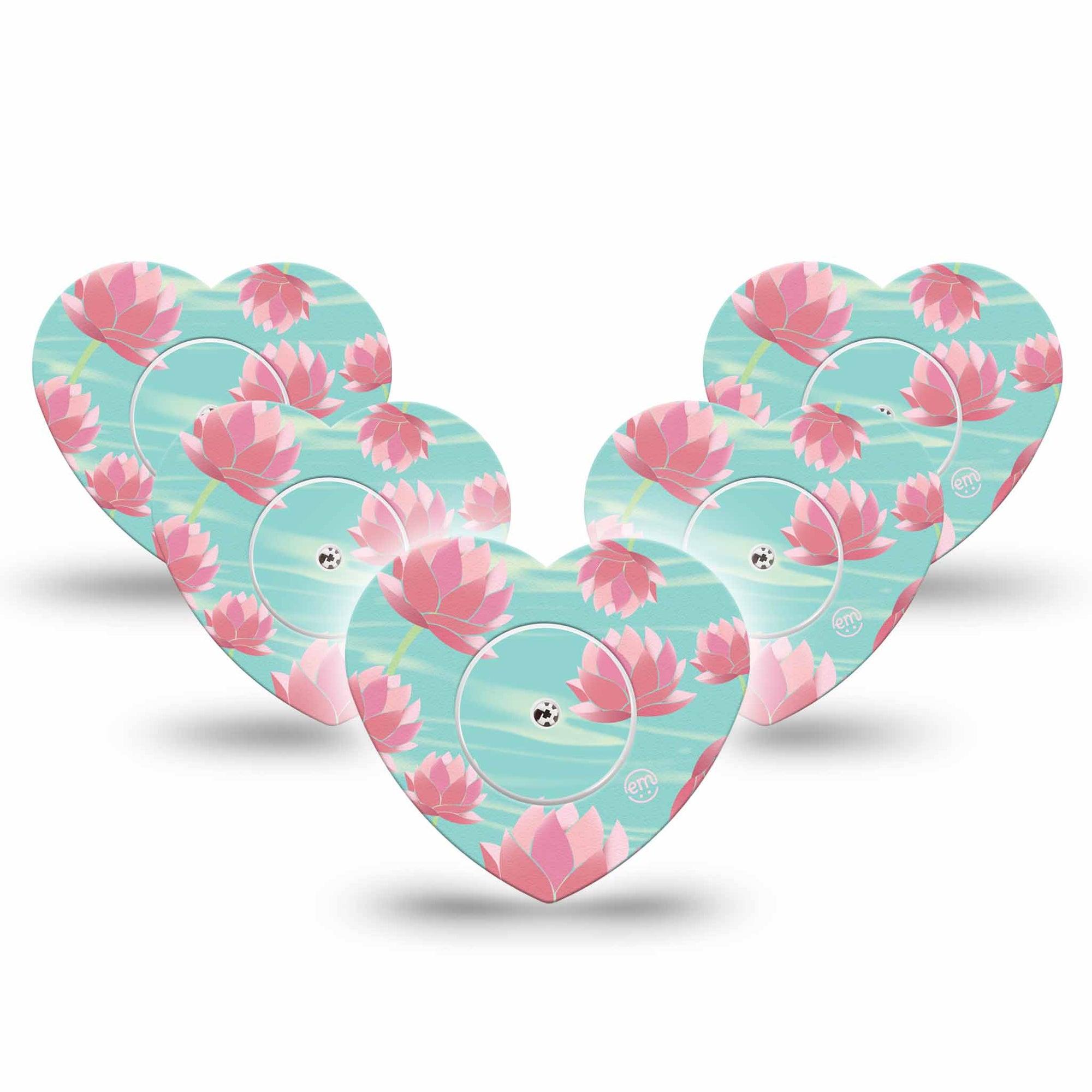 ExpressionMed Meditation Lotus Freestyle Libre 2 and Libre 2 Plus Heart Shape Tape, Abbott Lingo, 5-Pack Tape and 5-Pack Sticker Calm Lotus, Fixing Ring Tape CGM Design