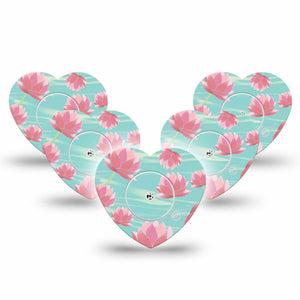 ExpressionMed Meditation Lotus Freestyle Libre 2 and Libre 2 Plus Heart Shape Tape, Abbott Lingo, 5-Pack Tape and 5-Pack Sticker Calm Lotus, Fixing Ring Tape CGM Design