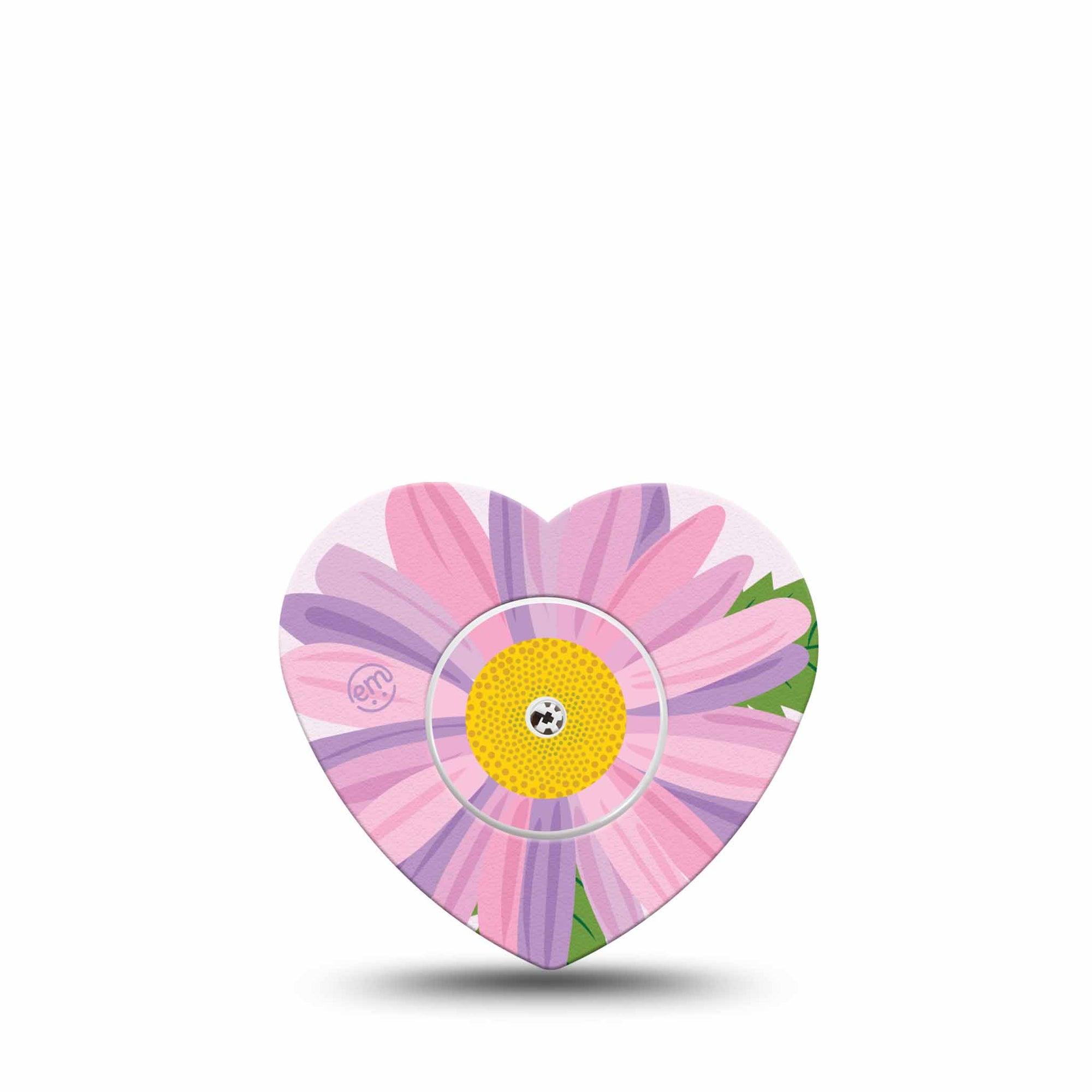 ExpressionMed Daisy Freestyle Libre 2 and Libre 2 Plus Heart Shape Tape, Abbott Lingo, Single Tape and Single Sticker Daisy Artwork Plaster CGM Design