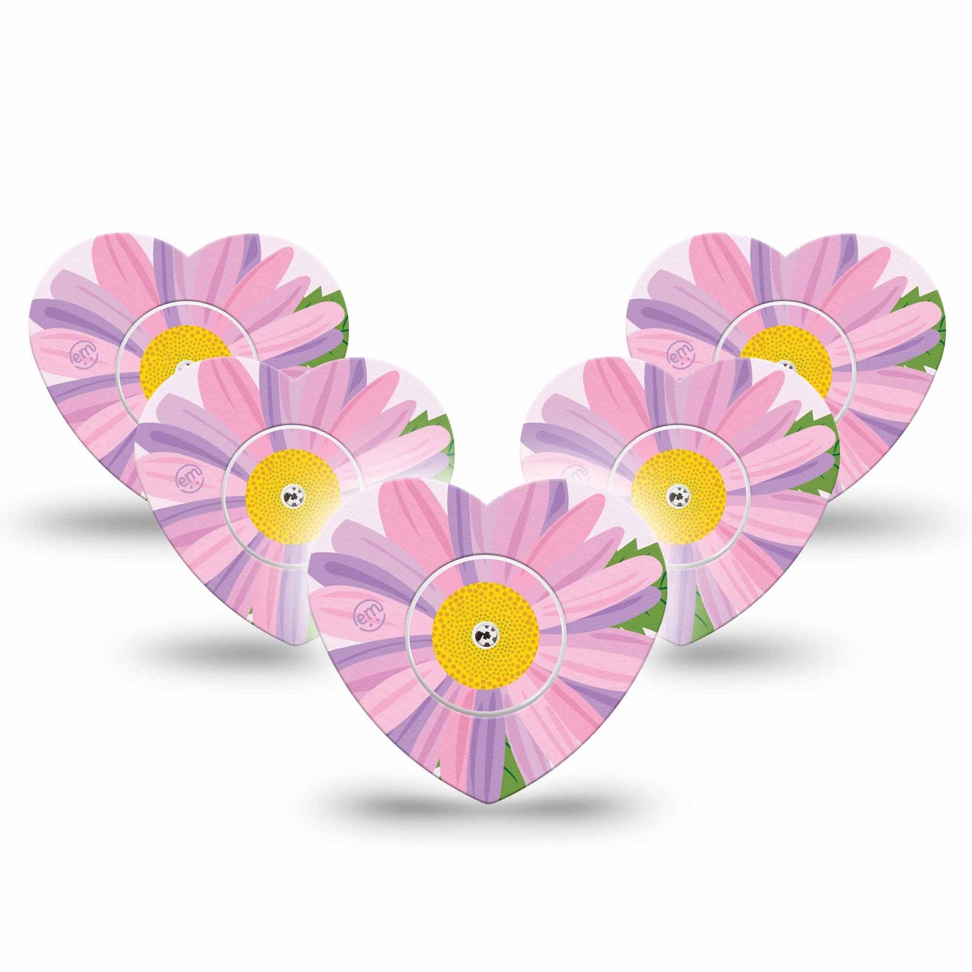 ExpressionMed Daisy Freestyle Libre 2 and Libre 2 Plus Heart Shape Tape, Abbott Lingo, 5-Pack Tape and 5-Pack Sticker Daisy Design Plaster CGM Design