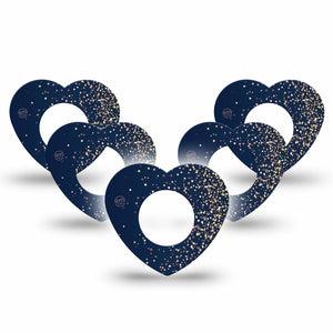 ExpressionMed Gold Sparkles Freestyle Libre 2 and Libre 2 Plus Heart Shape Tape, Abbott Lingo,  5-Pack Tape Golden Glitter, Adhesive Patch CGM Design