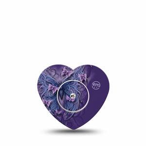 ExpressionMed Purple Butterfly Freestyle Libre 2 and Libre 2 Plus Heart Shape Tape, Abbott Lingo, Single Tape and Single Sticker Graceful Flight, Fixing Ring Tape CGM Design