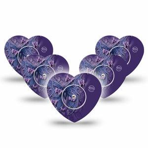 ExpressionMed Purple Butterfly Freestyle Libre 2 and Libre 2 Plus Heart Shape Tape, Abbott Lingo, 5-Pack Tape and 5-Pack Sticker Vibrant Butterfly, Fixing Ring Tape CGM Design
