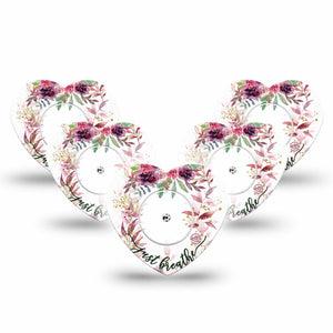 ExpressionMed Just Breathe Freestyle Libre 2 and Libre 2 Plus Heart Shape Tape, Abbott Lingo, 5-Pack Tape and 5-Pack Sticker Serene Mindfulness, Fixing Ring Tape CGM Design