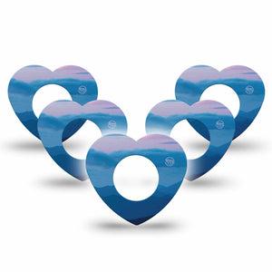 ExpressionMed Watercolor Skies Freestyle Libre 2 and Libre 2 Plus Heart Shape Tape, Abbott Lingo, 5-Pack Tape Serene Clouds, Fixing Ring Tape CGM Design