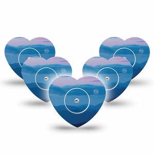 ExpressionMed Watercolor Skies Freestyle Libre 2 and Libre 2 Plus Heart Shape Tape, Abbott Lingo, 5-Pack Tape and 5-Pack Sticker Painted Horizon, Fixing Ring Tape CGM Design