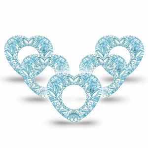 ExpressionMed Aqua Floral Freestyle Libre 2 and Libre 2 Plus Heart Shape Tape, Abbott Lingo, 5-Pack Tape Ocean Blossoms Adhesive Patch CGM Design
