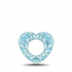 ExpressionMed Aqua Floral Freestyle Libre 2 and Libre 2 Plus Heart Shape Tape, Abbott Lingo, Single Tape Mint Florals Adhesive Patch CGM Design