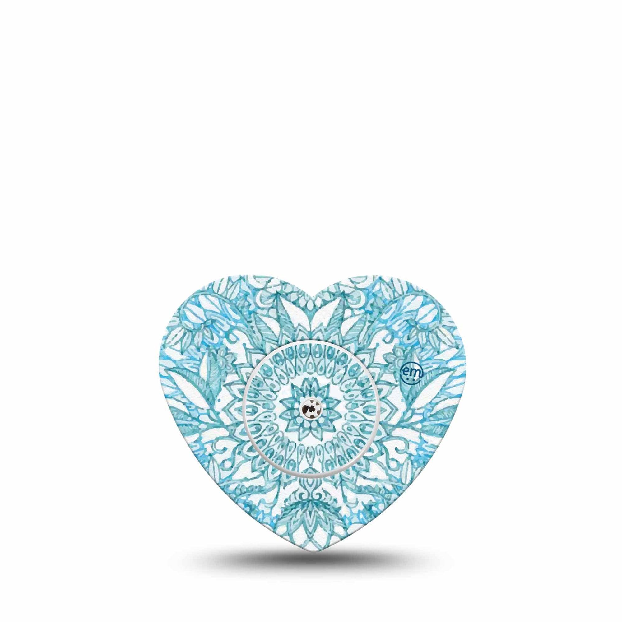 ExpressionMed Aqua Floral Freestyle Libre 2 and Libre 2 Plus Heart Shape Tape, Abbott Lingo, Single Tape and Single Sticker Cool Florals Adhesive Patch CGM Design