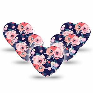 ExpressionMed Painted Flower Variety Freestyle Libre 2 and Libre 2 Plus Heart Shape Tape, Abbott Lingo, 5-Pack Tape and 5-Pack Sticker Decorative Blooms, Fixing Ring Tape CGM Design