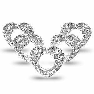 ExpressionMed Color Me Flower Freestyle Libre 2 and Libre 2 Plus Heart Shape Tape, Abbott Lingo, 5-Pack Tape Black White Blooms Plaster CGM Design