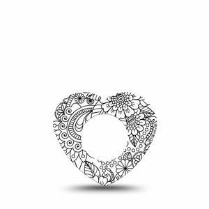 ExpressionMed Color Me Flower Freestyle Libre 2 and Libre 2 Plus Heart Shape Tape, Abbott Lingo, Single Tape Black White Floral Plaster CGM Design