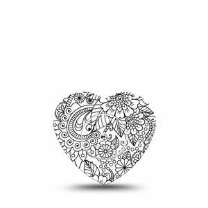 ExpressionMed Color Me Flower Freestyle Libre 2 and Libre 2 Plus Heart Shape Tape, Abbott Lingo, Single Tape and Single Sticker Artistic Petals Plaster CGM Design