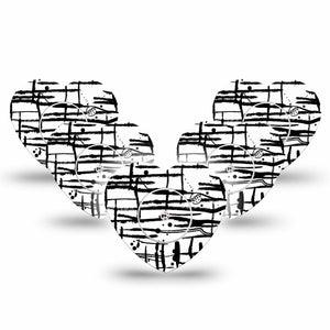ExpressionMed B&W Drip Freestyle Libre 2 and Libre 2 Plus Heart Shape Tape, Abbott Lingo, 5-Pack Tape & 5-Pack Sticker Drip Art, Adhesive Patch CGM Design