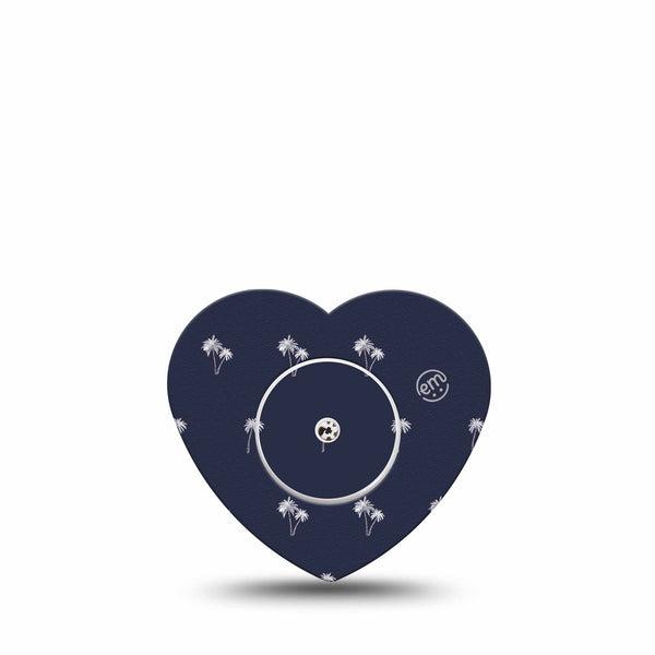 ExpressionMed Palm Trees Freestyle Libre 2 and Libre 2 Plus Heart Shape Tape, Abbott Lingo, Single Tape and Single Sticker Tropical Palms, Fixing Ring Tape CGM Design