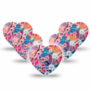 ExpressionMed Branching Out Freestyle Libre 2 Heart Shape 5-Pack Overlay Patch CGM Design, Abbott Lingo with center stickers