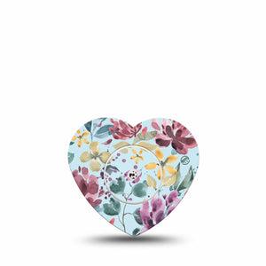 ExpressionMed Botanical Blooms Freestyle Libre 2 Heart Shape Tape, Abbott Lingo, Single Tape and Single Sticker Blue and Pink Floral Adhesive Patch CGM Design