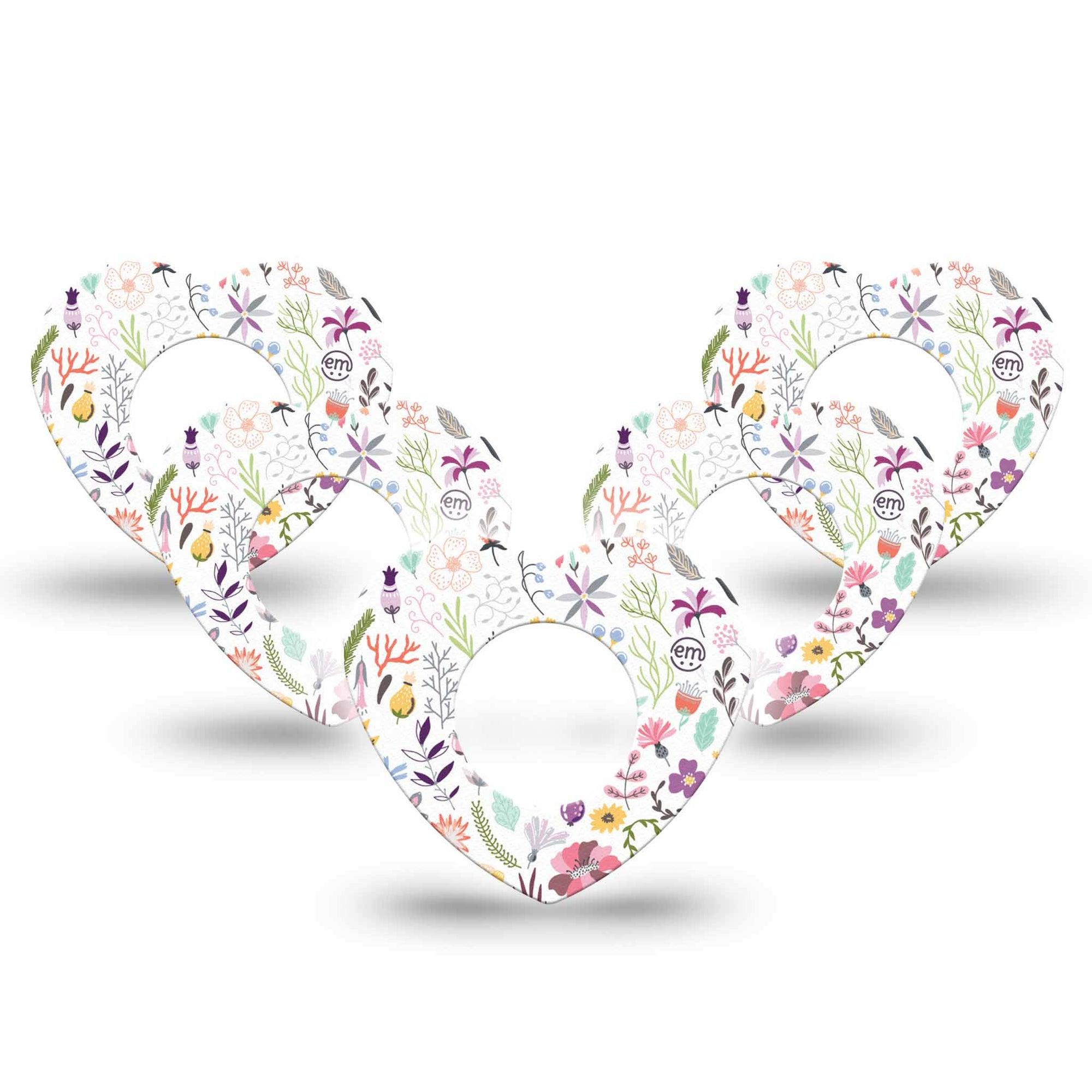 ExpressionMed Springy Stems Freestyle Libre 2 and Libre 2 Plus Heart Shape Tape, Abbott Lingo, 5-Pack Tape Botanical Design, Fixing Ring Tape CGM Design