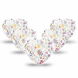 ExpressionMed Springy Stems Freestyle Libre 2 and Libre 2 Plus Heart Shape Tape, Abbott Lingo, 5-Pack Tape and 5-Pack Sticker Blooming Flowers, Fixing Ring Tape CGM Design