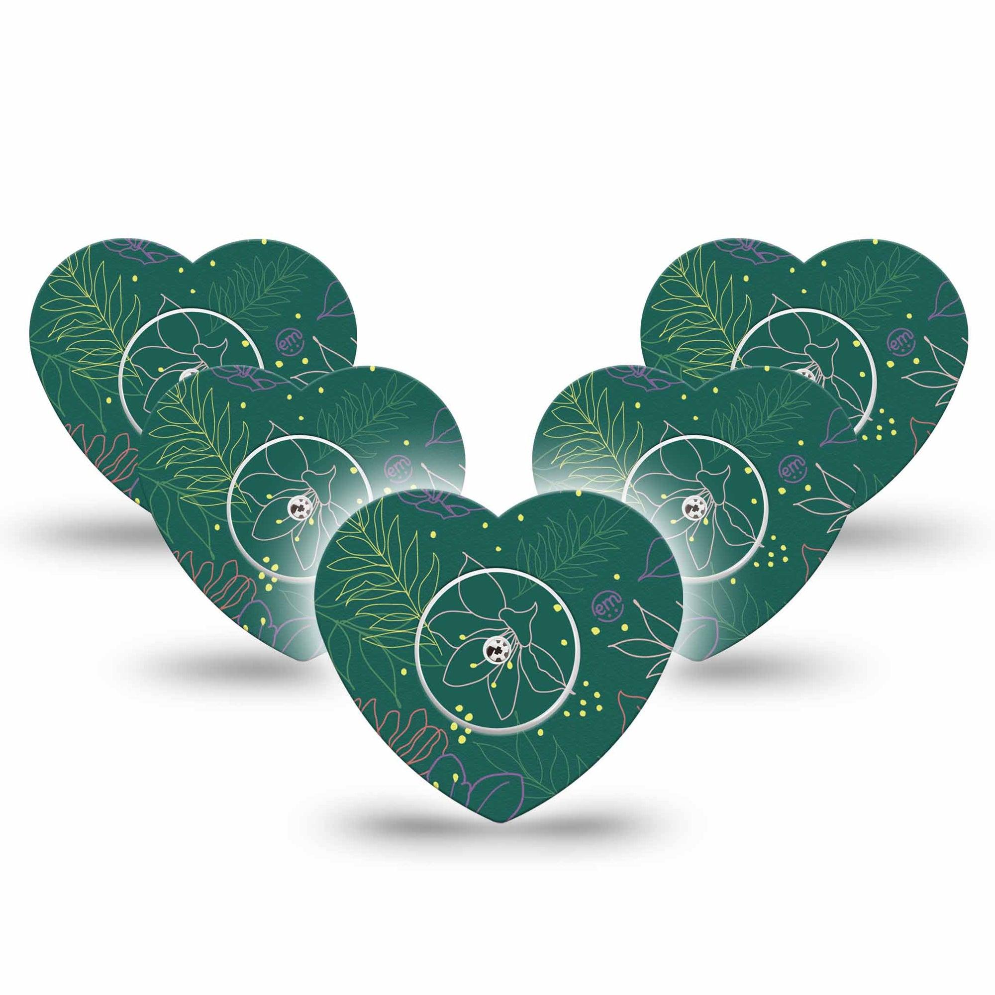 ExpressionMed Graphic Petals Freestyle Libre 2 and Libre 2 Plus Heart Shape Tape, Abbott Lingo, 5-Pack Tape and 5-Pack Sticker Elegant Petals, Adhesive Patch CGM Design