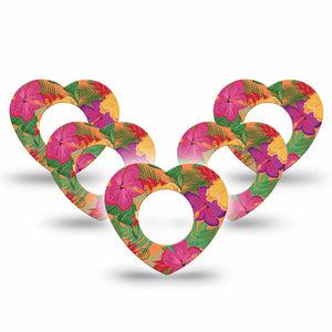 ExpressionMed Bright Hibiscus Freestyle Libre 2 and Libre 2 Plus Heart Shape Tape, Abbott Lingo, 5-Pack Tape Exotic Blossom Plaster CGM Design
