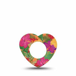 ExpressionMed Bright Hibiscus Freestyle Libre 2 and Libre 2 Plus Heart Shape Tape, Abbott Lingo, Single Tape Sunny Petals Plaster CGM Design
