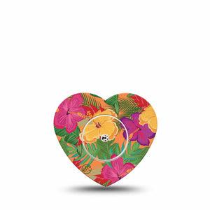 ExpressionMed Bright Hibiscus Freestyle Libre 2 and Libre 2 Plus Heart Shape Tape, Abbott Lingo, Single Tape and Single Sticker Vibrant Hibiscus Plaster CGM Design