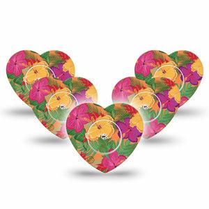 ExpressionMed Bright Hibiscus Freestyle Libre 2 and Libre 2 Plus Heart Shape Tape, Abbott Lingo, 5-Pack Tape and 5-Pack Sticker Radiant Beauty Plaster CGM Design