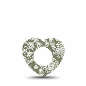 ExpressionMed Olive Henna Freestyle Libre 2 and Libre 2 Plus Heart Shape Tape, Abbott Lingo, Single Tape Herbal Tint, Fixing Ring Tape CGM Design