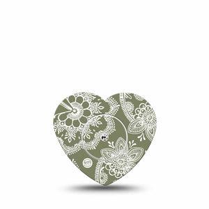 ExpressionMed Olive Henna Freestyle Libre 2 and Libre 2 Plus Heart Shape Tape, Abbott Lingo, Single Tape and Single Sticker Botanical Hue, Fixing Ring Tape CGM Design